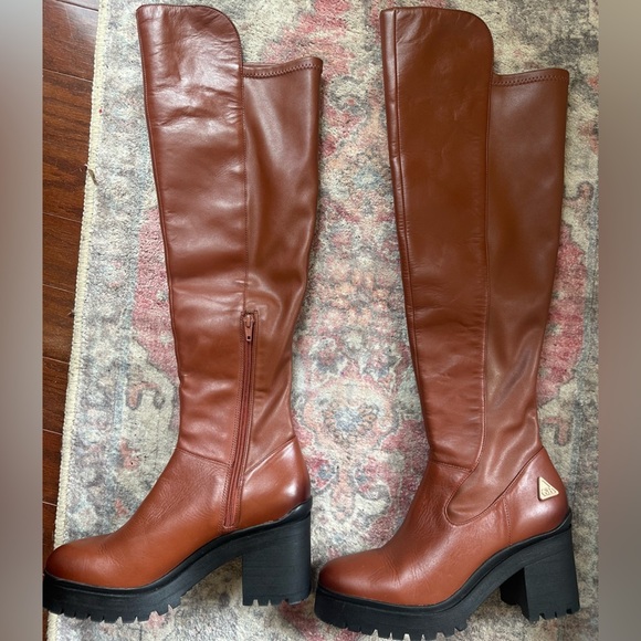GB chunky lug sole over the knee OTK  leather brown boots size 8.5 - Picture 2 of 6
